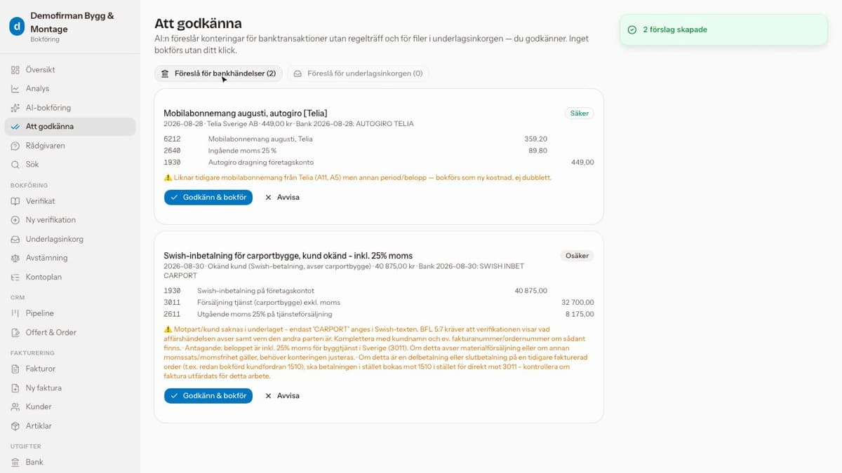 Att godkänna: AI-förslag på konteringar av banktransaktioner
